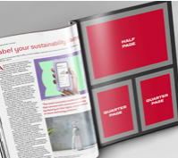 Magazine spread illustrating full, half and quarter-page display advertising