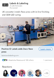 Example Labels & Labeling sponsored post on LinkedIn